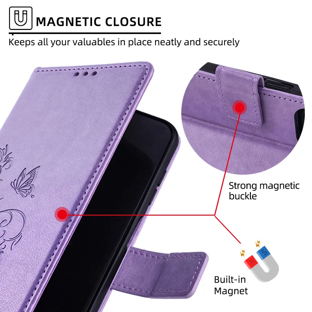 Embossed Solid Color Leather Wallet Case - Premium Protective Cover