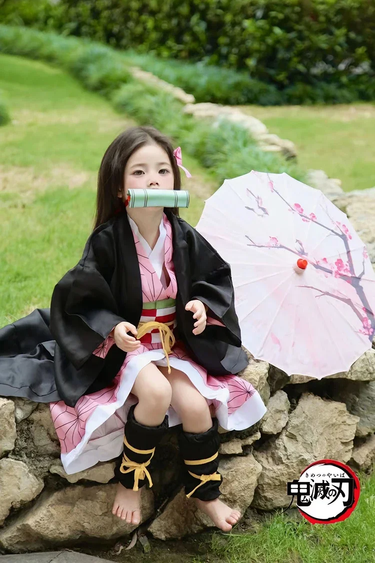 Demon Slayer Nezuko Kamado Cosplay Costume Kimono with Bamboo Muzzle