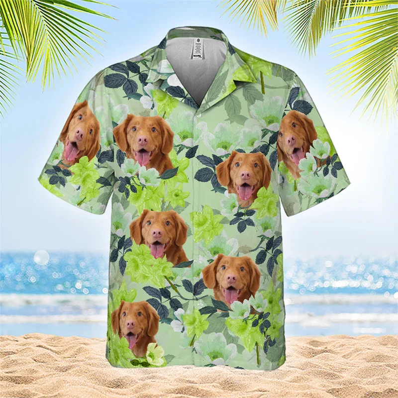 thumbnail image 1 of Camisa hawaiana con estampado de bastón de caramelo y pan de jengibre para hombre, camisa fresca de verano para mujer y niño, camisetas de manga corta con cara de perro, regalo de vacaciones, 1 of 5