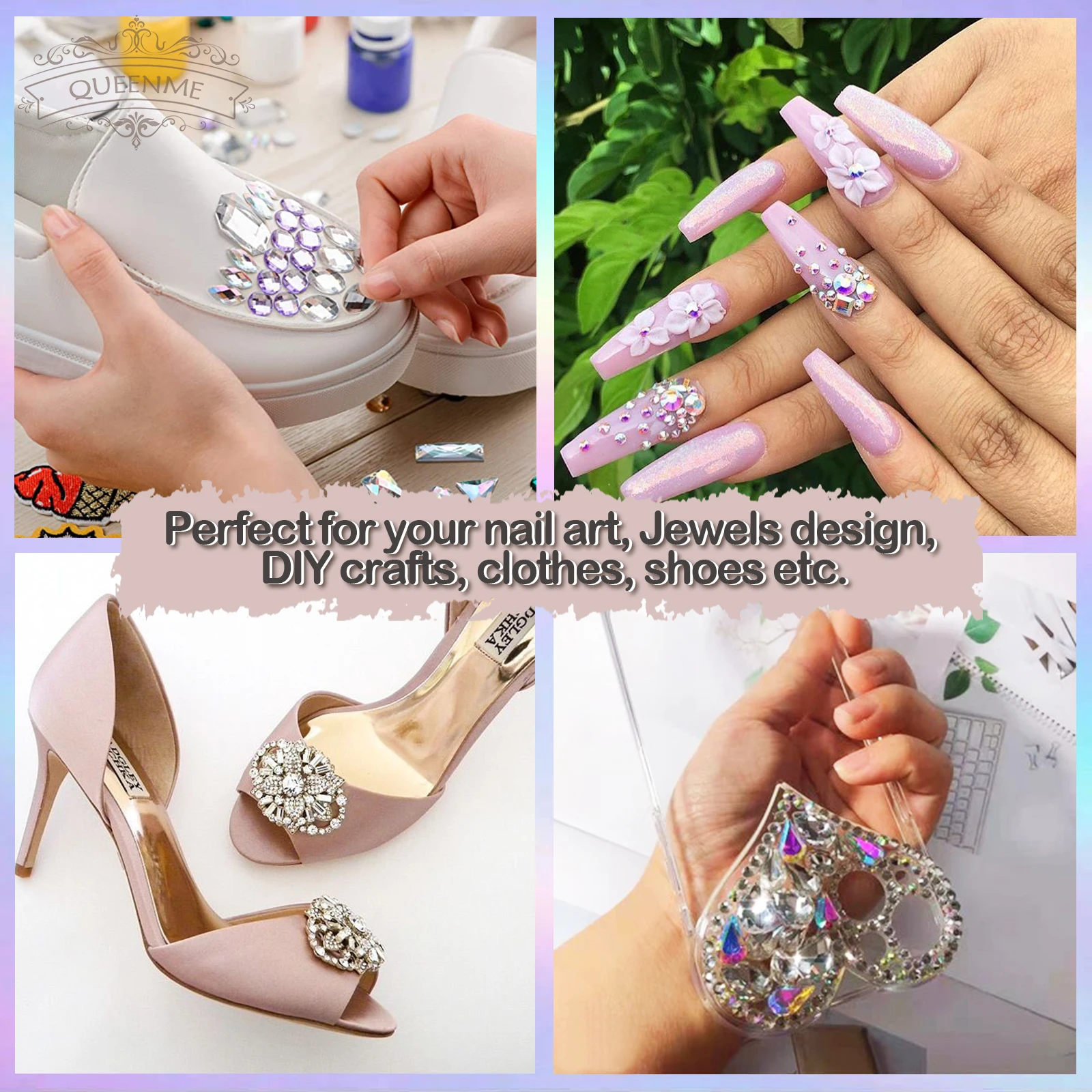 100pcs Ice Aurora Nail Gems Mix Shaped 3D Glitter Crystal AB Rhinestone  Flatback Stones for Acrylic Tips Decoration - AliExpress