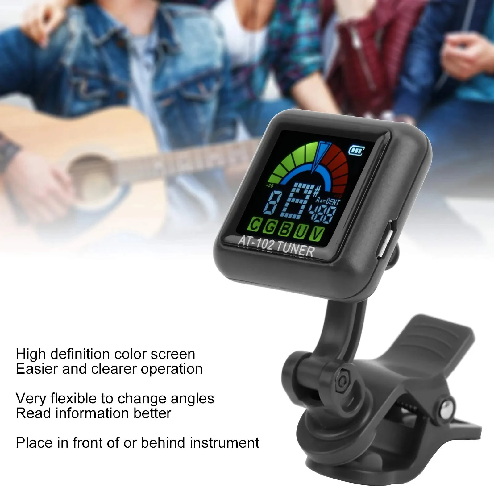 Guitar Tuner AROMA AT-102 Rechargeable Clip-on Color Screen with Built-in Battery USB Cable For Chromatic Guitar Bass Ukulele
