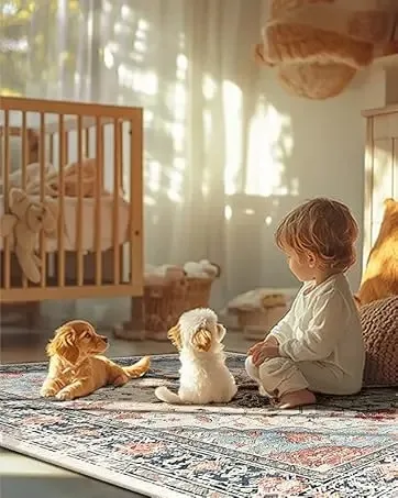 VIKAMA Flannel Boho Texture Living Room Cushion Desk Bedside Rug Indoor Carpet Door Mat Large Floor Mat Home Decor Easy Care