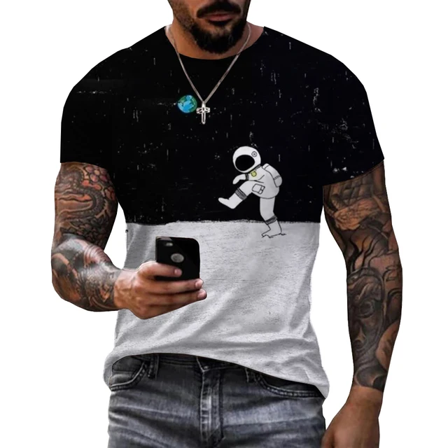 Camiseta divertida con estampado 3D de astronauta para hombre, camisa Unisex de gran tamaño, informal, a la moda 1