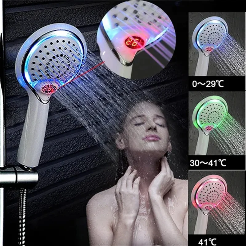 Soffione Doccia LED Con Cambio Colore A Temperatura - G1/2, Alta Pressione, Multiangolo, Per Bagno - 4