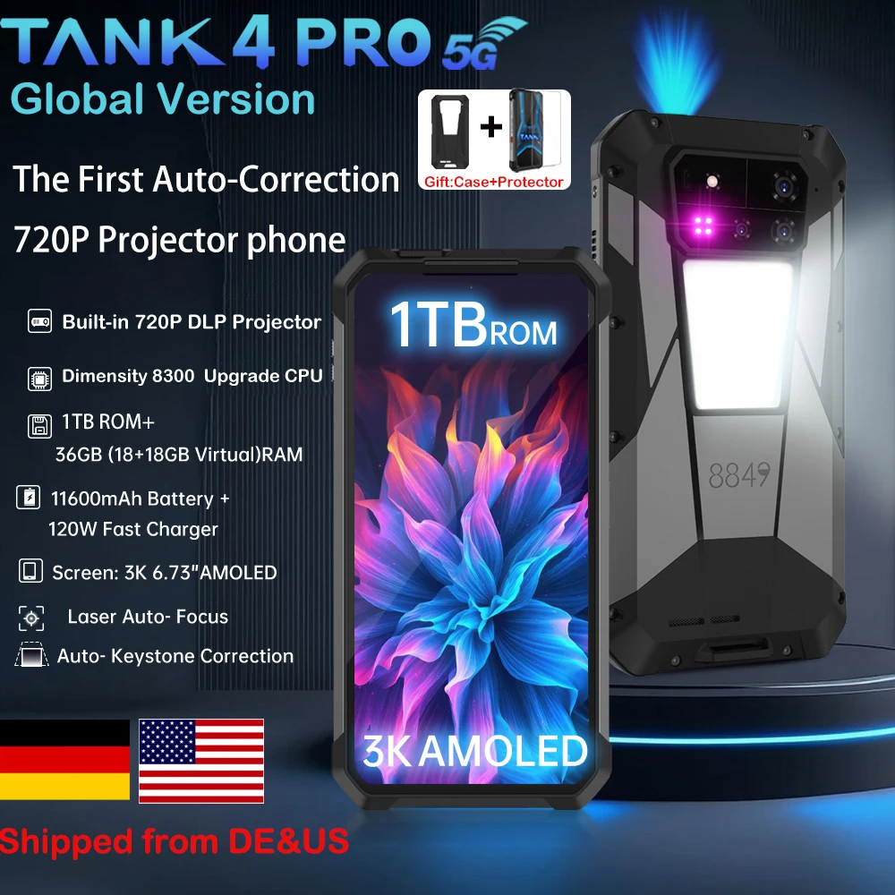 防水 防塵 耐衝 8849 Tank 4 pro 18GB/1TB 8849 Tank 4 Pro Unihertz 5G Rugged Projector Smartphone 36G