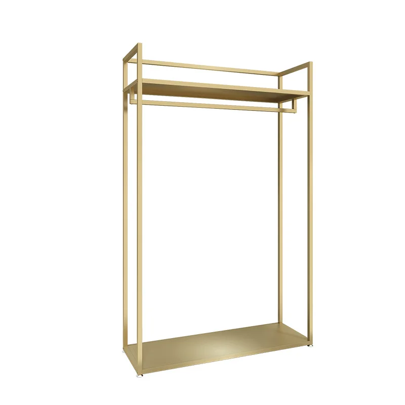 Custom , Rose Gold Rack Clothes Boutique Furniture Apparel Shelf Against Wall Metal Clothing Store Display Racks custom rose gold rack clothes boutique furniture apparel shelf against wall metal clothing store display racks