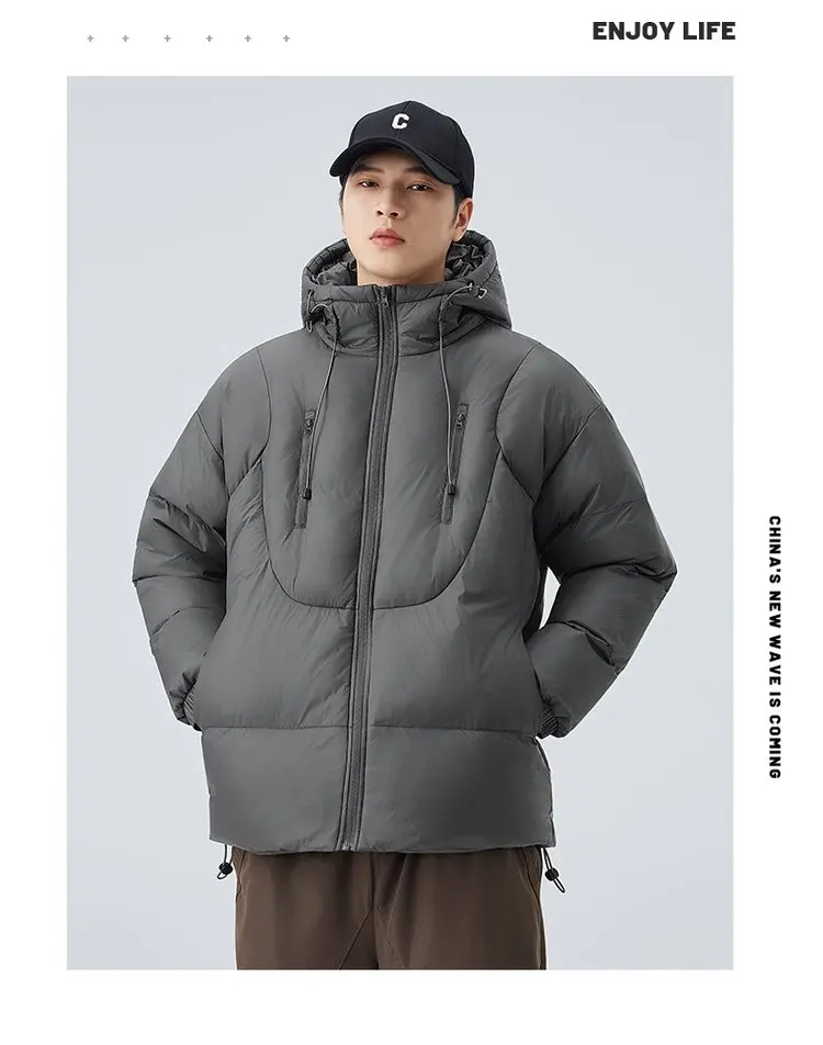 Einfarbige, lässige, mit Kapuze und Baumwolle gefütterte Jacken für Herren, 2025, Winter, winddicht, warmer Mantel, Sport-Outwear, lockere, dicke Parkas-Kleidung – Detail 13