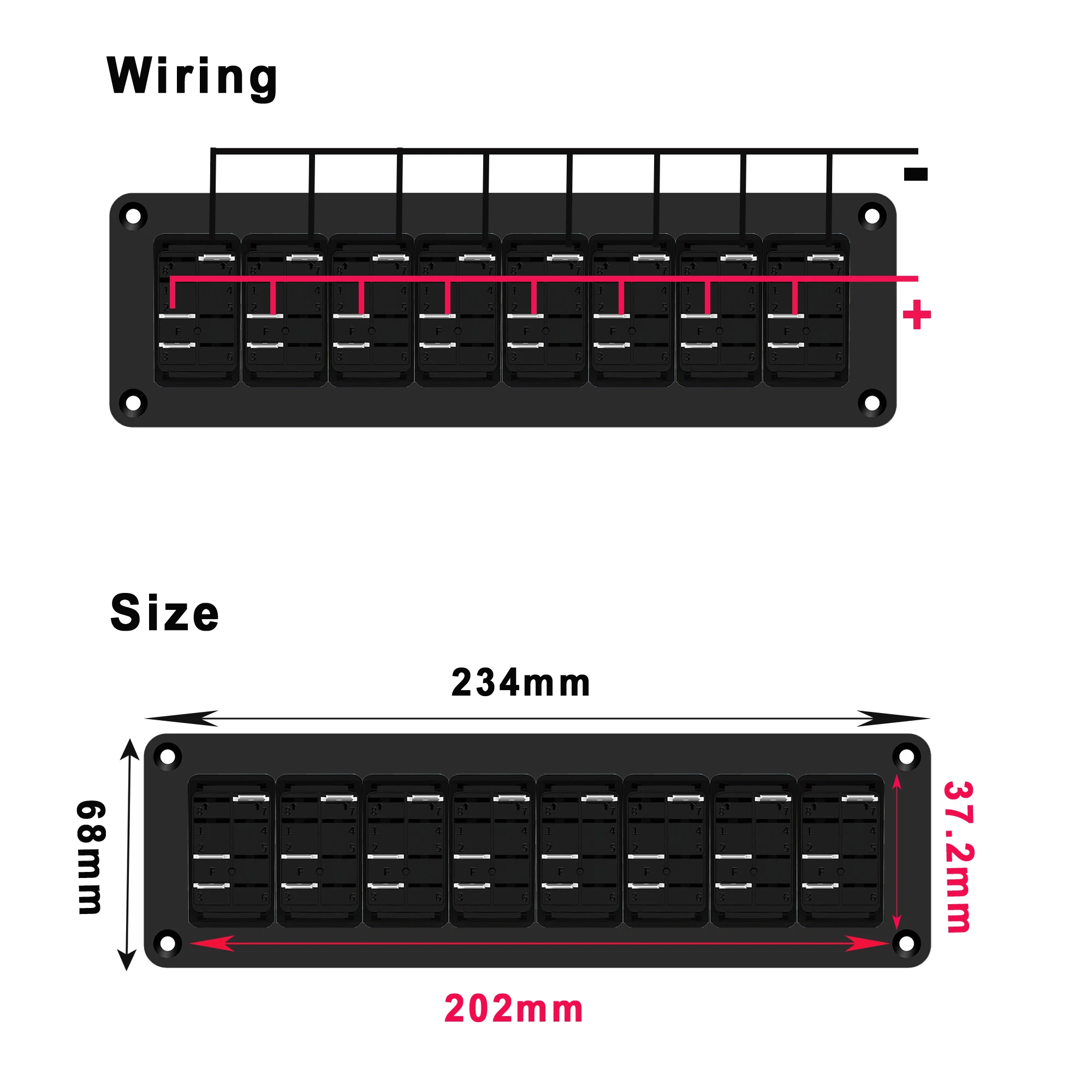 PANNELLO DI PROVA 12-24 V LED Doppia Batteria Interruttore A Bilanciere - 4