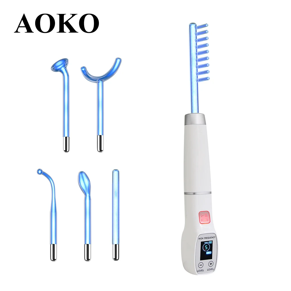 Beauty Instrument Blue High Frequency Facial Machine Screen Display Neon Electro Therapy Wand Glass Tube Anti Acne Spot Remove Skin Care Device