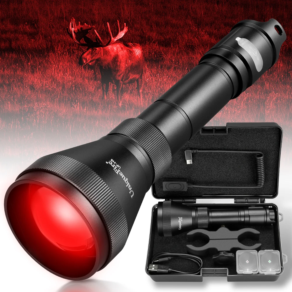 

UniqueFire H5 XPE LED Flashlight Red Light Dimmer Swtich Indicator USB C Reachargeable Zoomable Torch Kit for Outdoor Hunting