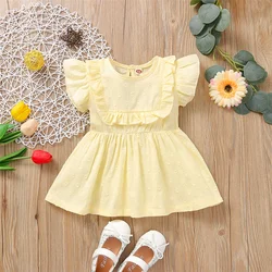 Robe d'été pour petites filles de 3 à 24 mois, tenue de princesse en dentelle Jacquard à volants et manches courtes, couleur unie 