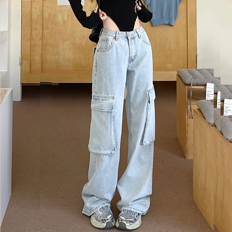 

Hsa Vintage Cargo Pants Baggy Jeans Womens 90s Y2k Europe And America Fashion 2023 New Hot Girl Multi Pocket Blue Broad Leg Pant
