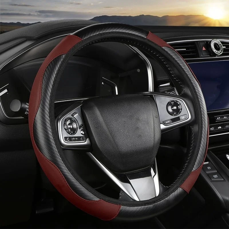 Anti Slip Car Steering Wheel Cover Carbon Fiber Leather Protection For 38CM Diameter Easy Installation Automotive Supplies auto steering wheel cover