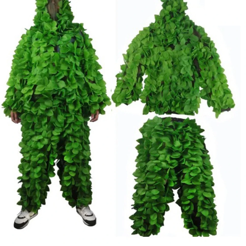 Adult 3D Green Leaves Camouflage Clothing Hunting Outfit Perform Theatrical Clothing Jungle Covert Hunting Gear