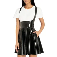 Shiny Faux Leather Lady Bodycon Plus Size Pleated Dress Sleeveless PVC High Waist Side Zipper Short Summer Mini Pencil Dress - Image 2