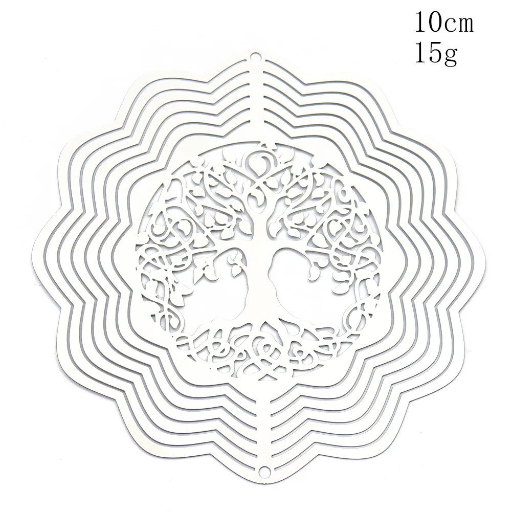 Tree of Life 3D Rotating Wind Spinner Pendant Metal Wind Chimes Garden Hanging Decoration Flowing-Light Effect Design Aesthetic