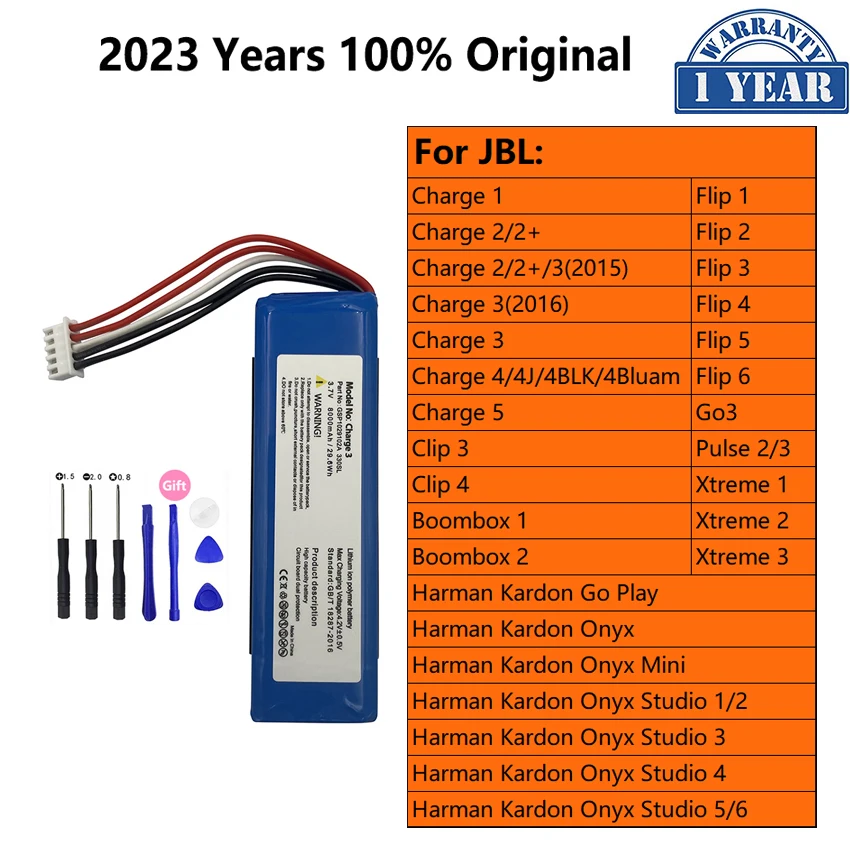 100% Original Battery For JBL Charge Flip Clip Pulse Xtreme Boombox 1 2 3 4 5 6 Harman Kardon Go Play Onyx Mini Speaker Bateria