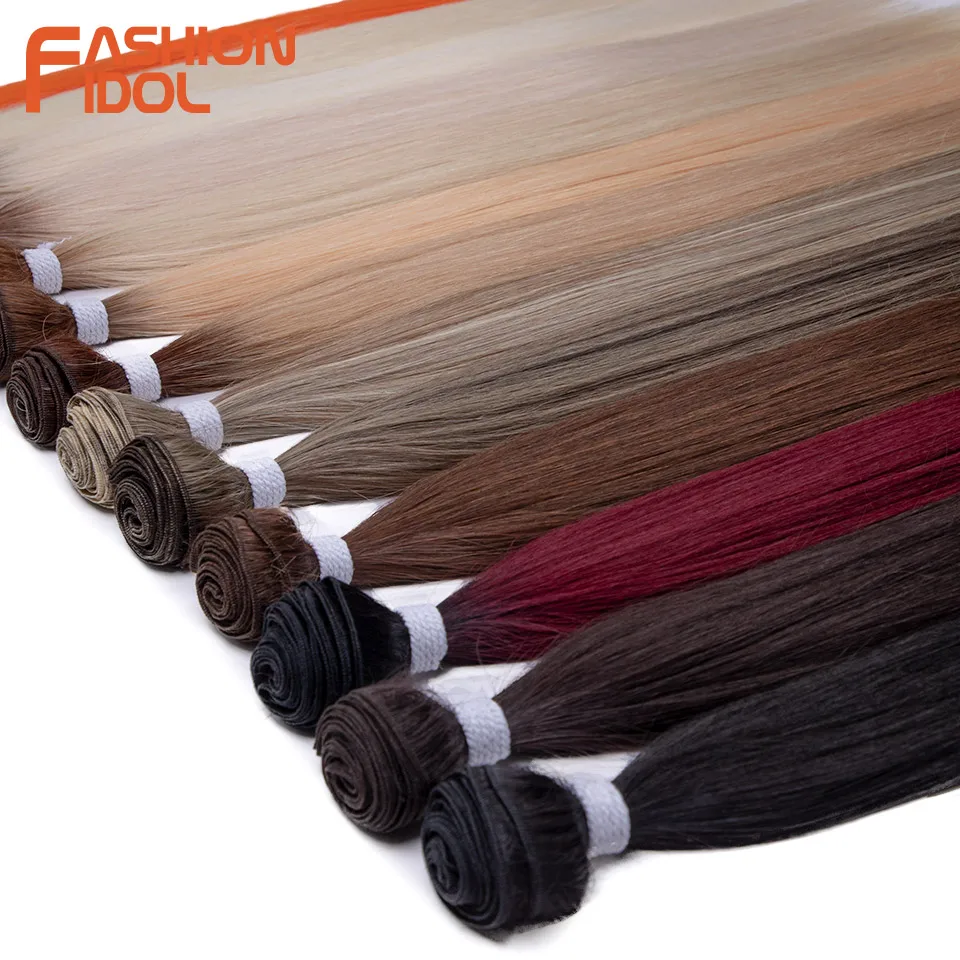 FASHION IDOL 28inch 200g Yaki Straight Hair Synthetic Wefts Hair Bundles Ombre Blonde Hair Bundles Salon Natural Hair Extensions 5