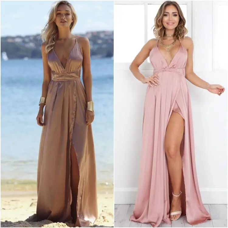 

SKMY Party Dress European and American women's deep V-neck high waistband sling irregular large hem sexy backless long dress2023