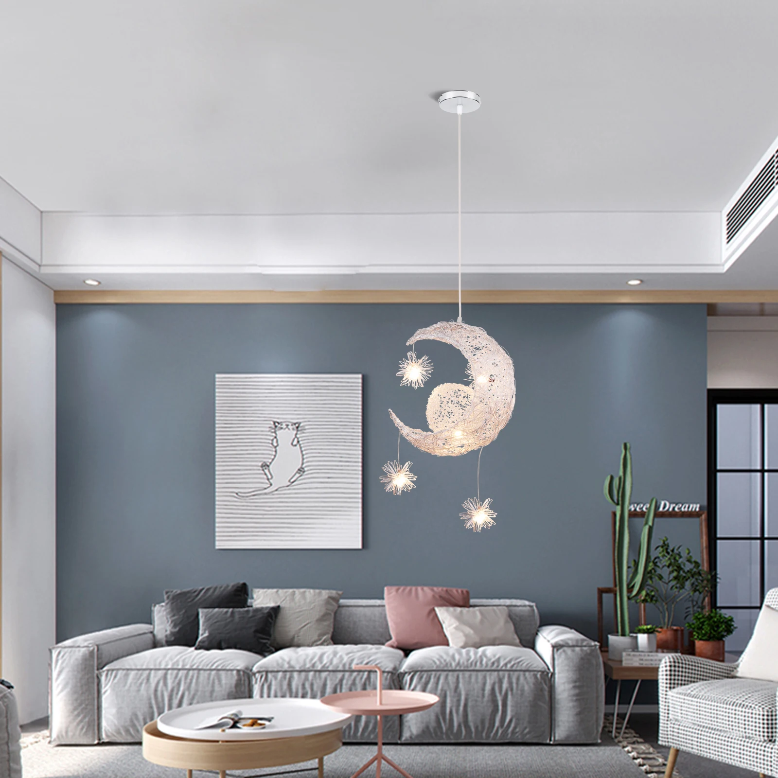 Modern Creative Pendant Light Moon Star Suspension Kids Bedroom Hanging Lamp Christmas Decorations For Home Fixture Lighting LED