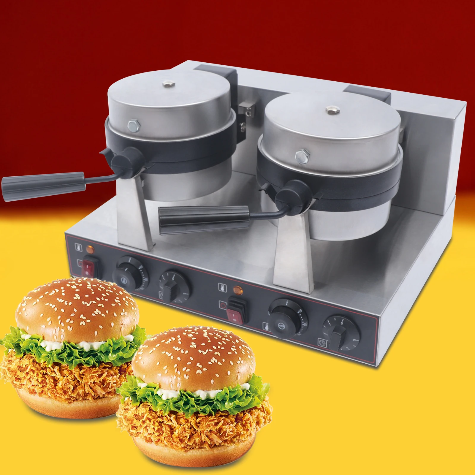 Electric Dual Panini Press Grill Non Stick Burger Sandwich Maker With Temperature & Time Control For Home & Commercial Use
