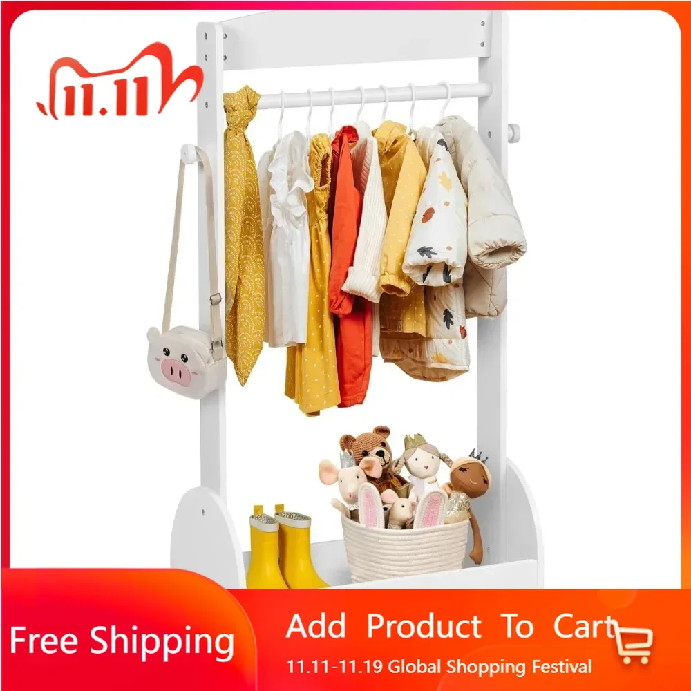 Children's Wardrobes, Kids Dress Up Rack, Open Hanging Armoire Closet, Clothes Storage Rack Wood Standing Closet