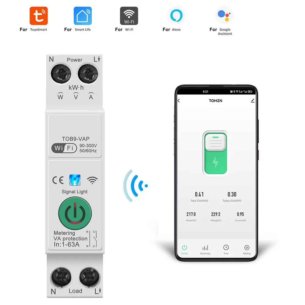 

TUYA-WiFi Electric Energy Measuremen With Circuit Breaking Protection Remote Control Working Voltage AC 90 300V 50/60Hz