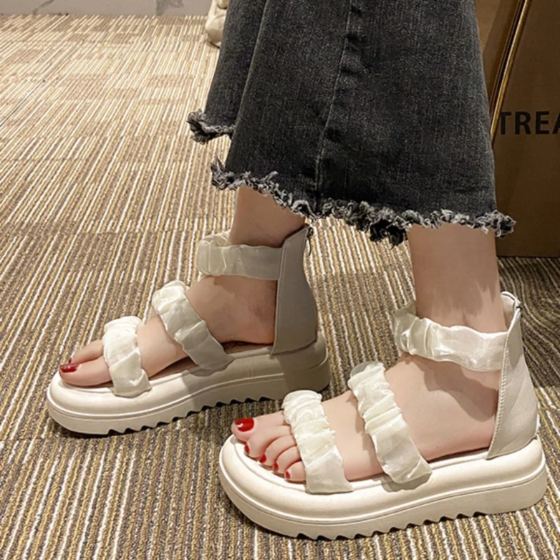 

Women's Open Toe Sandals 2023 Summer Female Shoes Roman Back Zip Platform Sandals for Women Outdoor Flat Casual Ladies Sandalias