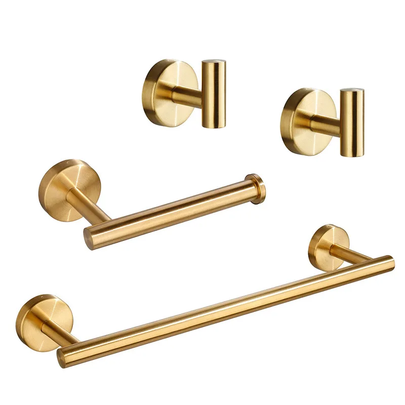 Tuqiu Badezimmer-Hardware-Set, Nagellos, Gebürstetes Gold, Papierhandtuchhalter, Handtuchhalter, Bademantel, Sus304 Badezimmerzubehör