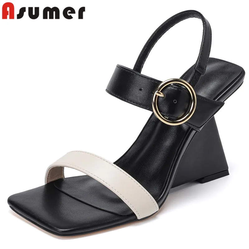 

ASUMER 2023 Size 34-43 New Microfiber Slingbacks Shoes Mixed Colors Ladies Buckle Sandals Strange Style High Heels Sandals