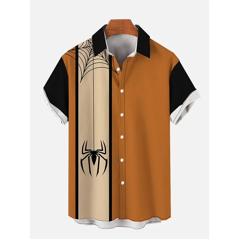 

Mens shirts luxury designer brand Halloween Terror element 3D digital printing loose short sleeved shirt for men's