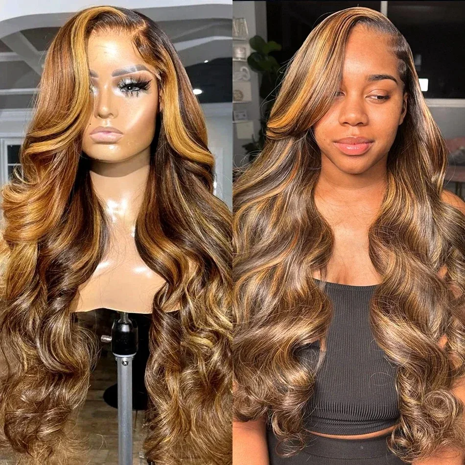 30 40 Inch Highlight 13x6 HD Lace Frontal Human Hair Body Wave Wigs 4/27 Color Water Wave Transparent Lace Front Wig For Women