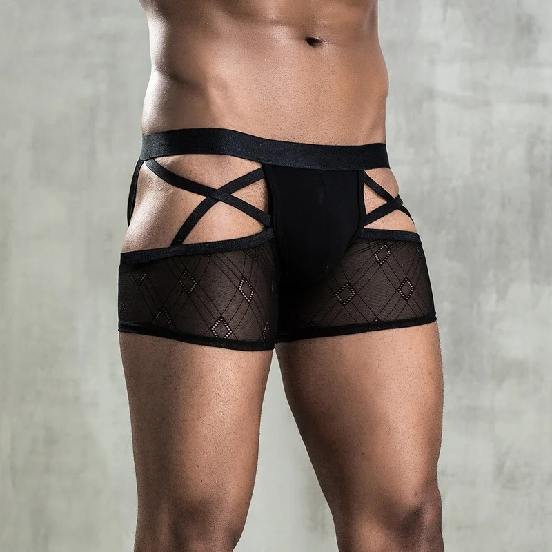 

Hot Men's Perspective Mesh Sexy Boxers Intimates Print Soft Ventilate Exotic Boxers Briefs Sexy Shorts Underpants