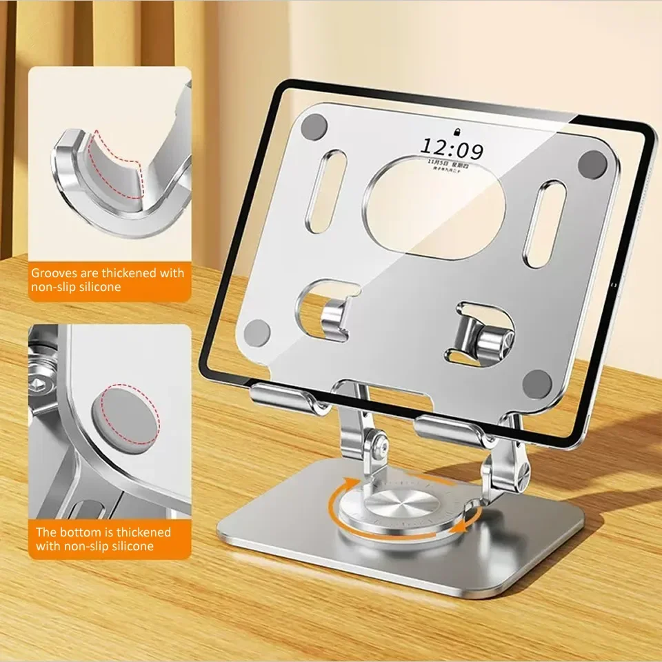 360° Rotation Tablet Stand for iPad, Adjustable Foldable Tablet Holder,Aluminum Phone Stand Compatible with iPad Pro/ Air/ Mini 4