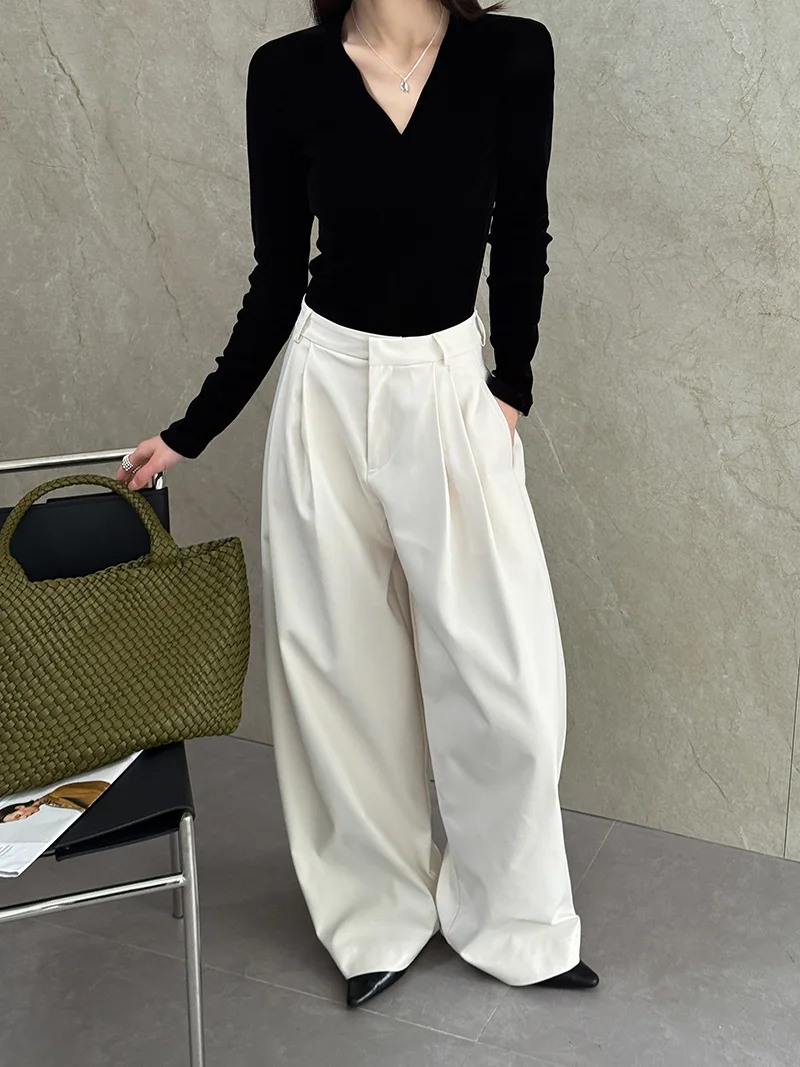 2026 Women Spring Wide Leg Causal Long Pants Comfortable High Waist Stright Pants Female Women Clothes Trousers