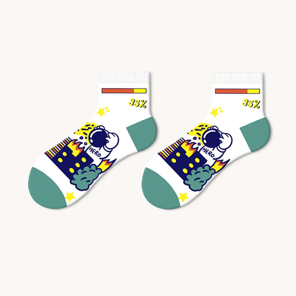 5 Pairs Women&Men Cotton Sock Cartoon Letters Cute Color  Patterns Fashion Starry Sky Astronaut UFO Planet Design Style Socks