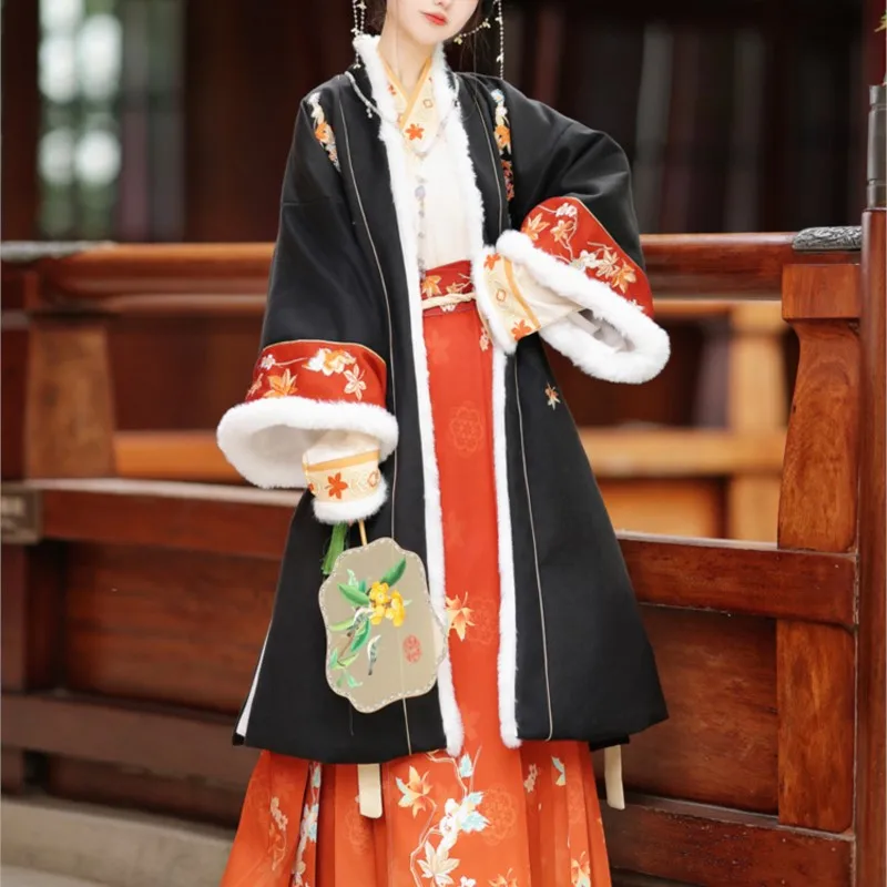 

Original Winter Long Jacket Song Hanfu Dress Costume Women's Cross-collar Pleated Skirt Horse Face Skirt Daily Mamian Dress