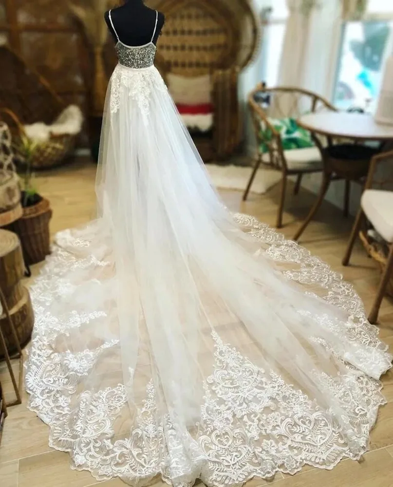 Bridal Removable Skirt Detachable Train Lace Appliques Tulle For Wedding Dress Accessories