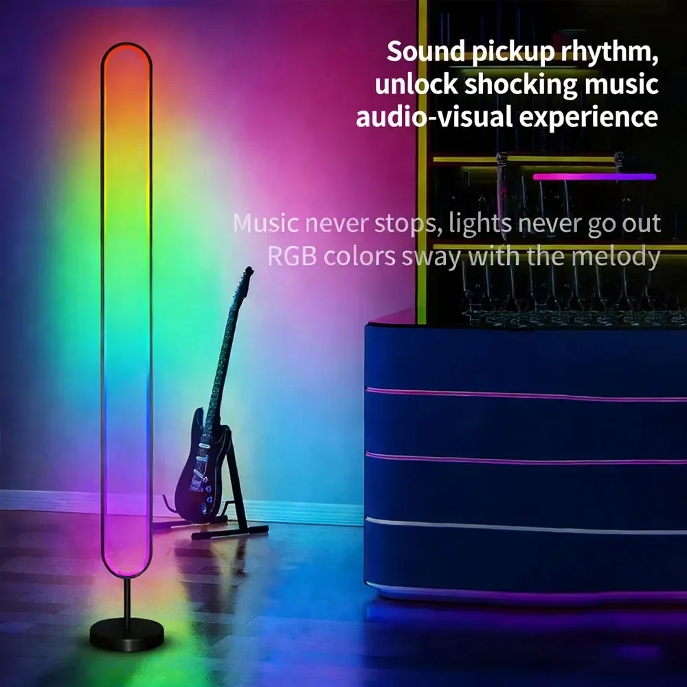 Smart RGB LED Floor Lamp Ambient Light with App & Remote Control – 180°/360° Color Changing, Multi-Shape Modern Lighting for Living Room