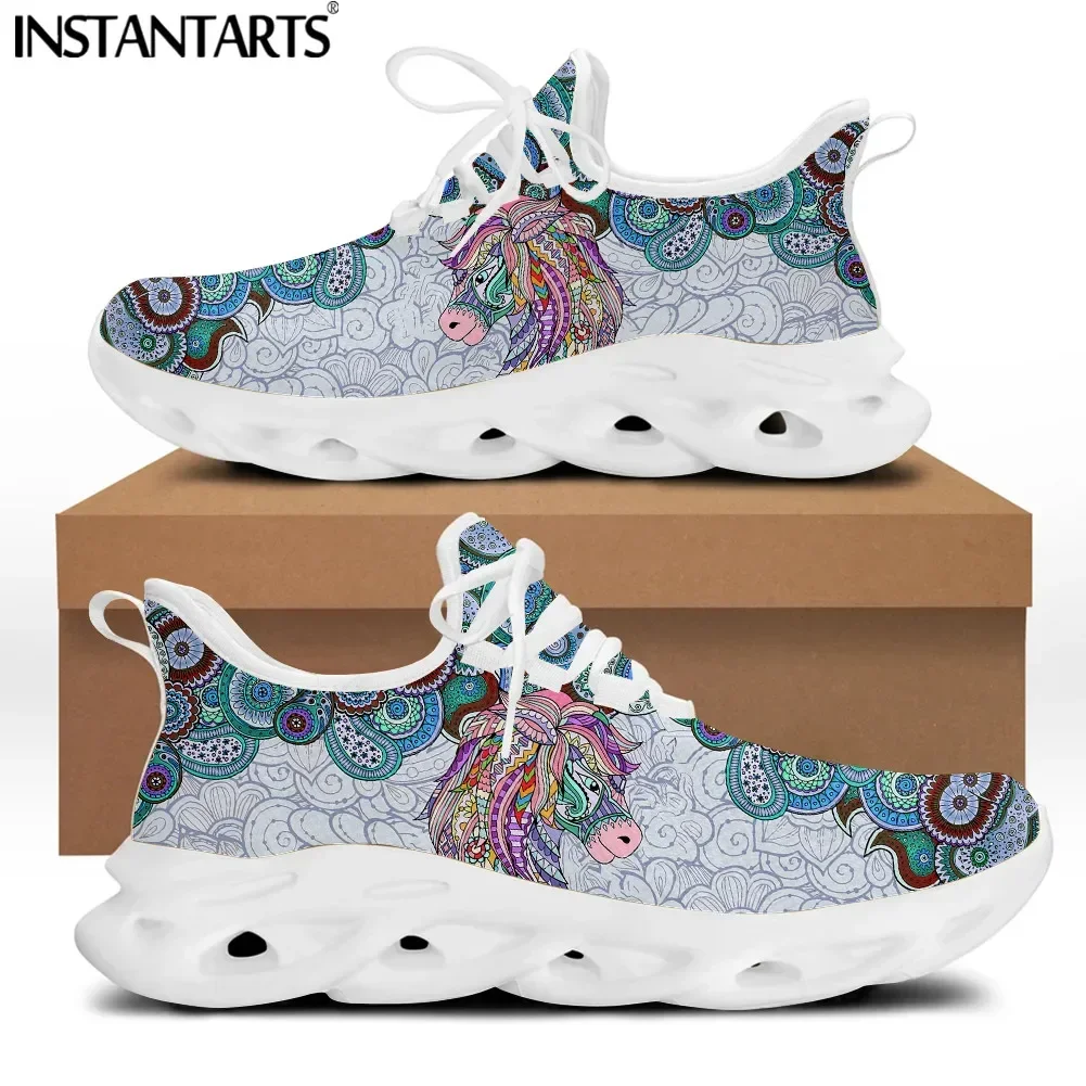 Mandala Horse Tribal Women Mesh Swing Shoes Breathable Lace Up Platform Sneakers For Female Comfortable Footwear New