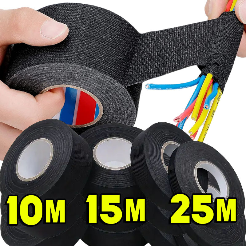 25m Electrical Tape Heat Resistant Wire Harness Bundle Insulation Auto Wiring Fabric Cloth Wrap Waterproof Cable Adhesive Tape