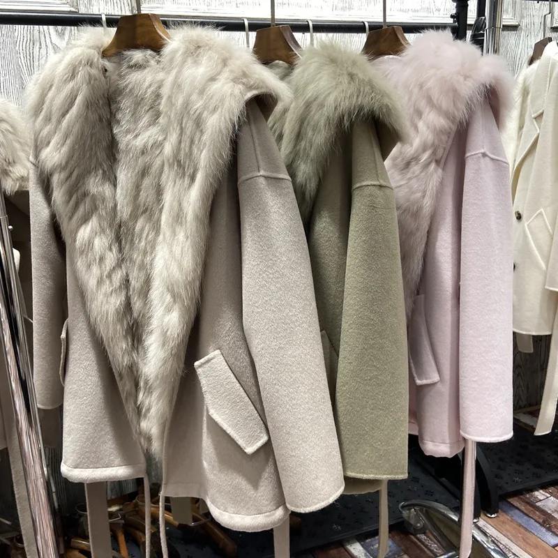 

European Design Real Fur Parka Coat Jacket with Fox Fur Hood luxury natural Fur Liner Long Trench natural fur Coats