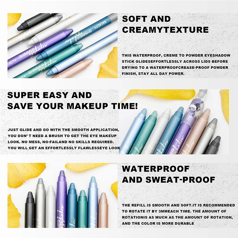 8 color pearl eyeshadow pencil, self-sharpening pencil eyeliner, undercover pencil, does not smudge, waterproof and long-lasting 5