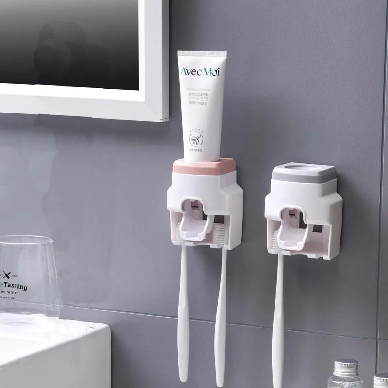 Wall Mounted Toothbrush Holder Toothpaste Squeezer Multifunction Automatic Toothpaste Dispenser Bathroom Toothbrush Stand Rack toothbrush holder toothpaste dispenser bathroom storage rack