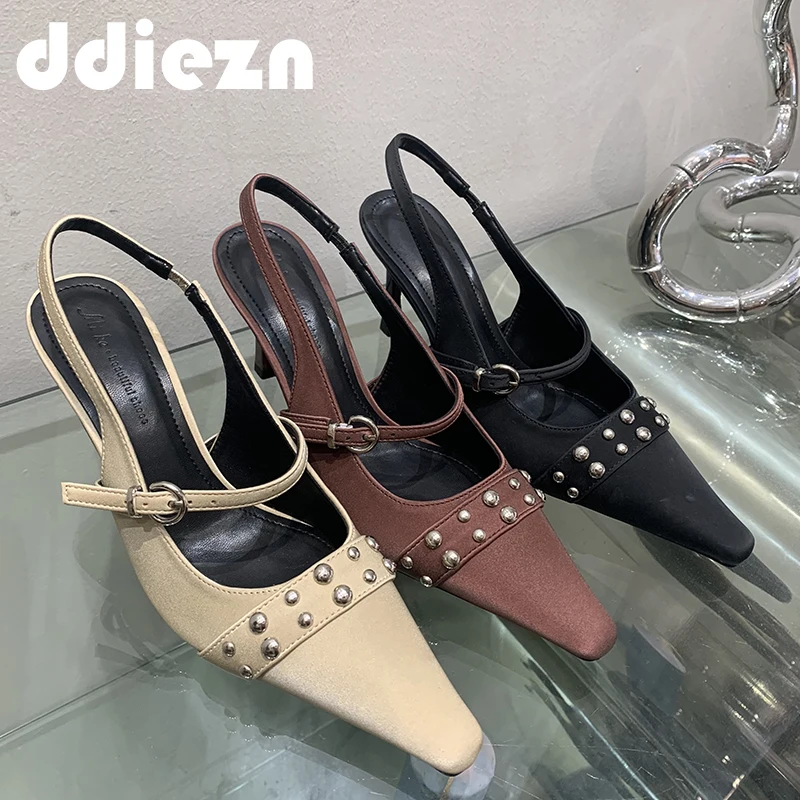 

Женская обувь, туфли-лодочки на каблуке 2024, женские туфли с острым носком, новые модные женские туфли на высоком каблуке с заклепками