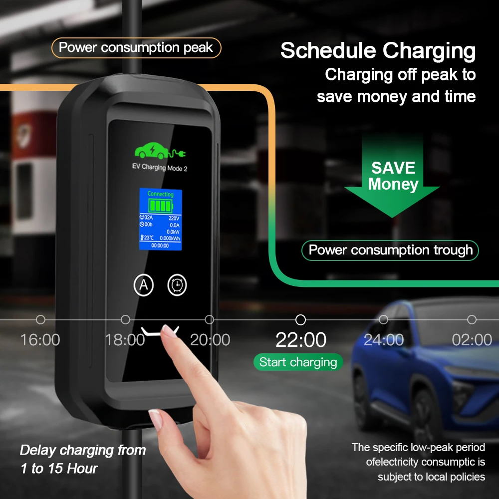 Chiefleed 8/10/16/20/26/32A Adjustable 7.2kw GBT EV Charger 220V EU Plug  CEE Blue Home Charge Delay IP67 Fit ID 4/6 GBT Cars