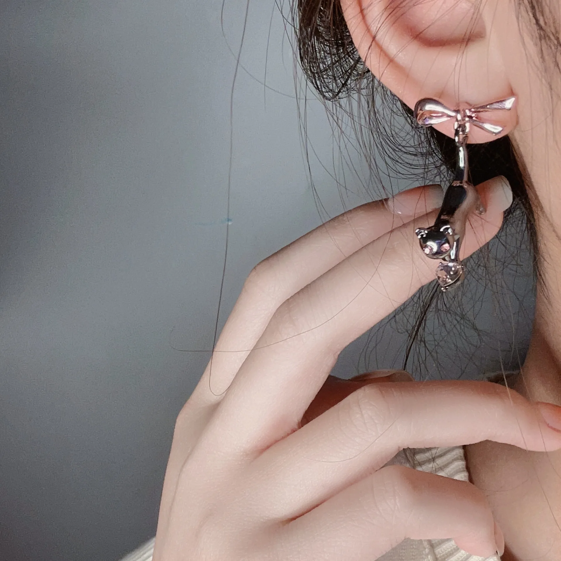 Black Cat Pink Heart Rhinestone Bow Drop Earrings for Women Sweet Creative Fun Y2k Aesthetics Dangle Earrings 2023 Trend Jewelry