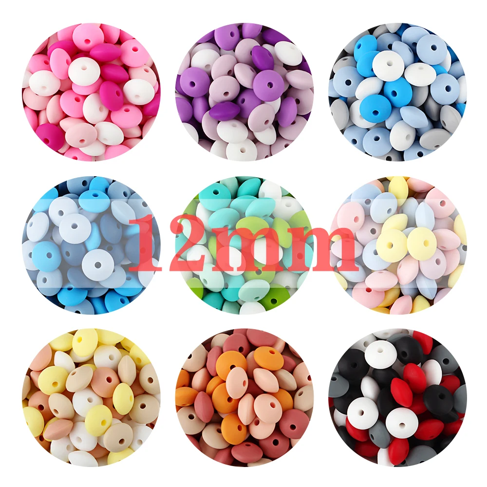 100pcs 12mm 실리콘 렌즈 콩 비즈  젖니 비즈 Teether BPA-무료  구강 관리 DIY 젖꼭지 체인 클립 액세서리