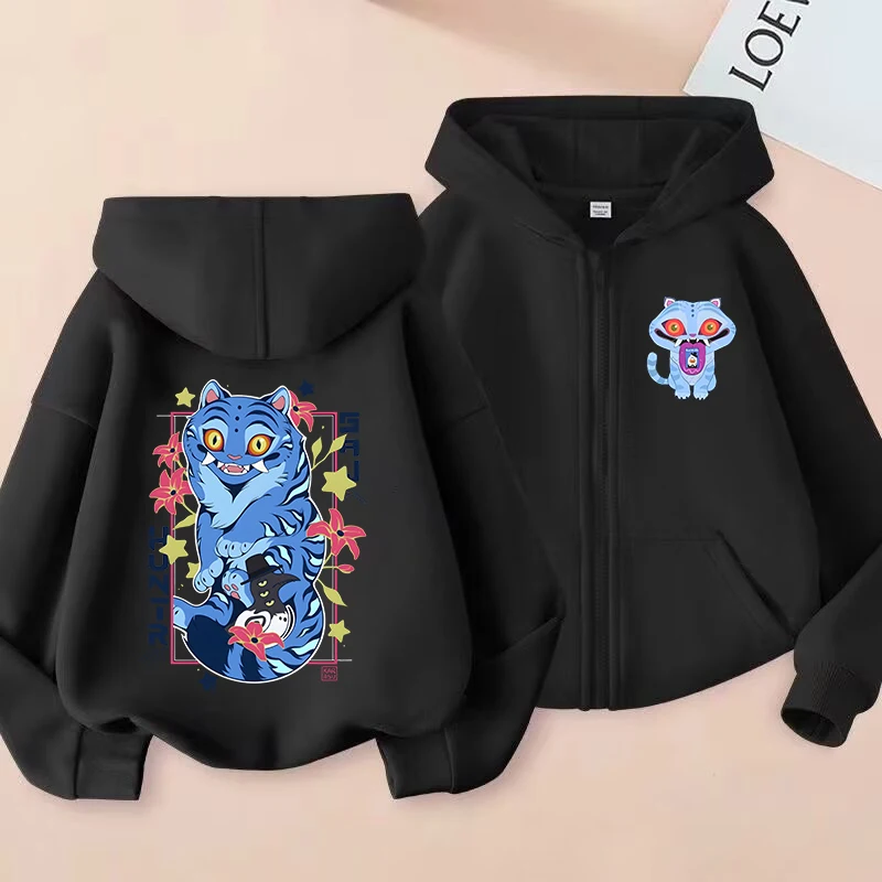 Kids Tiger Hoodie - Kpop Demon Hunters Zip Up Sweatshirt for Boys and Girls