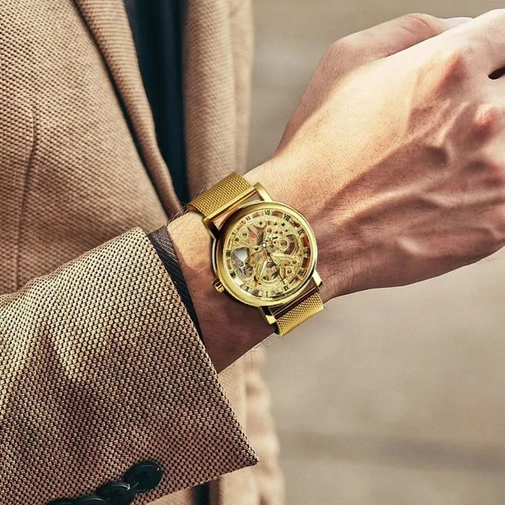 Mechanical Watch For Men Top Brand Luxury Business Casual Hollow Luminous Steel Waterproof Mesh Belt Men Watch Reloj Hombre